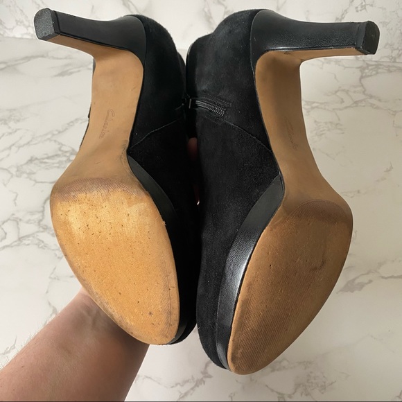 Clarks | Black Suede Heel Booties - Picture 7 of 12